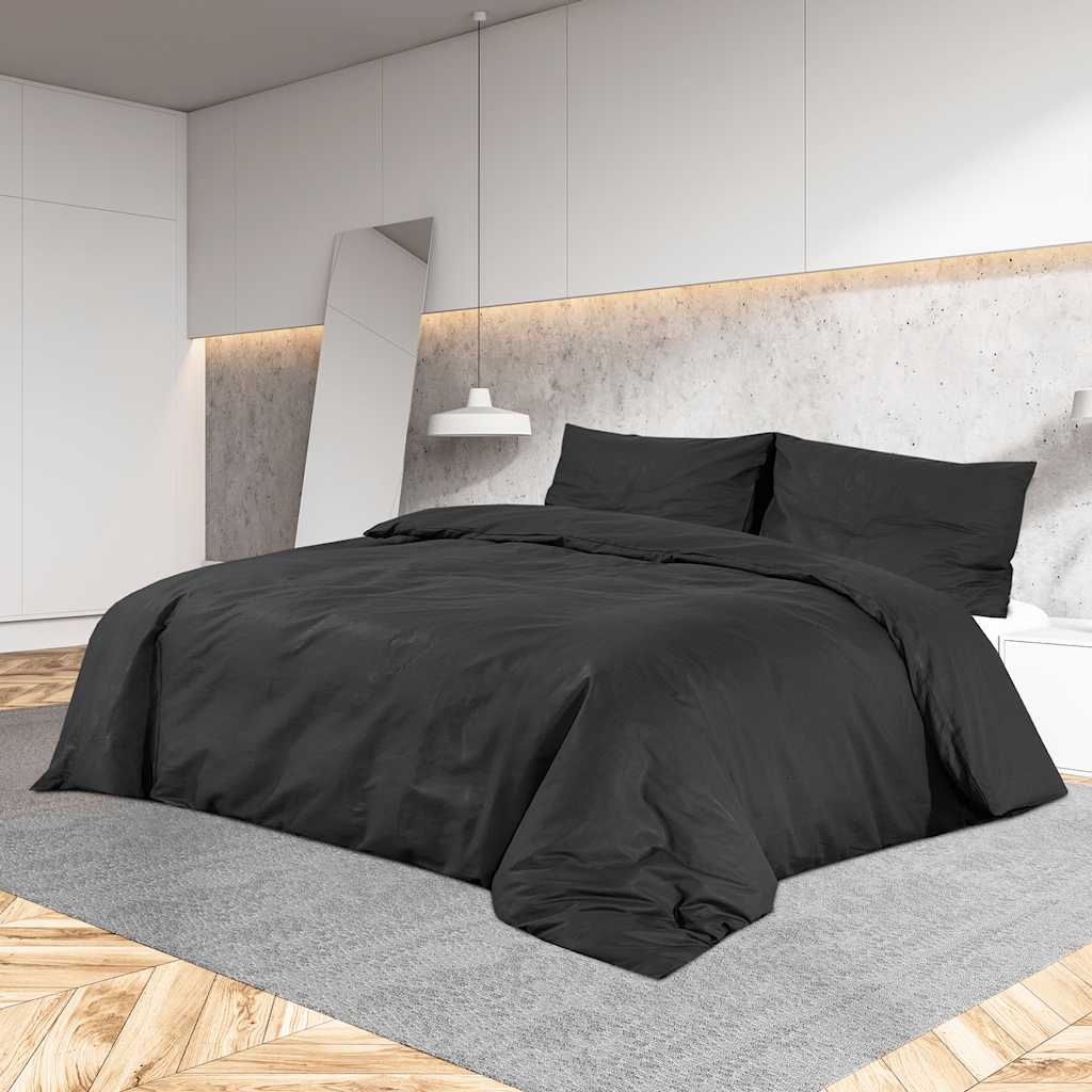 Vidaxl Duvet Cover Set Lightweight 240x220 cm Microfiber Black-0