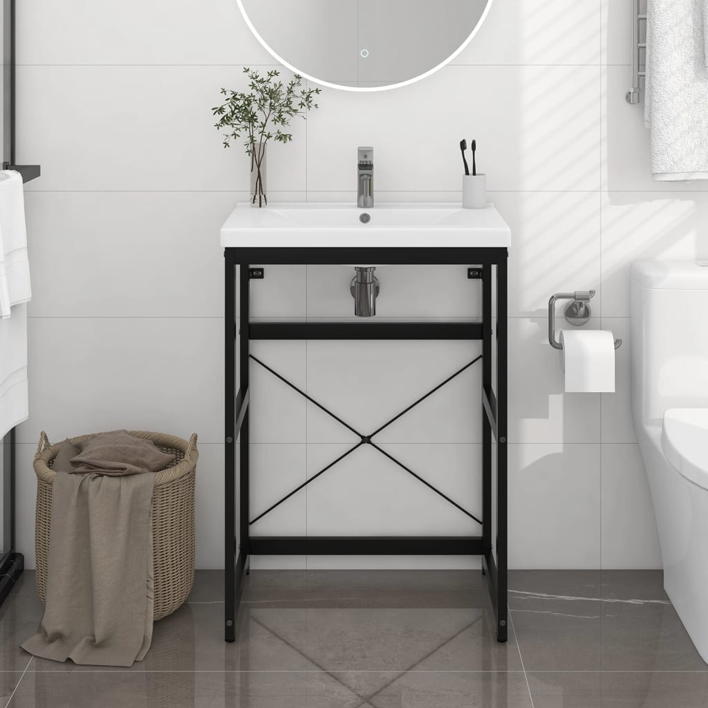 NNEVL Bathroom Washbasin Frame Black 59x38x83 cm Iron