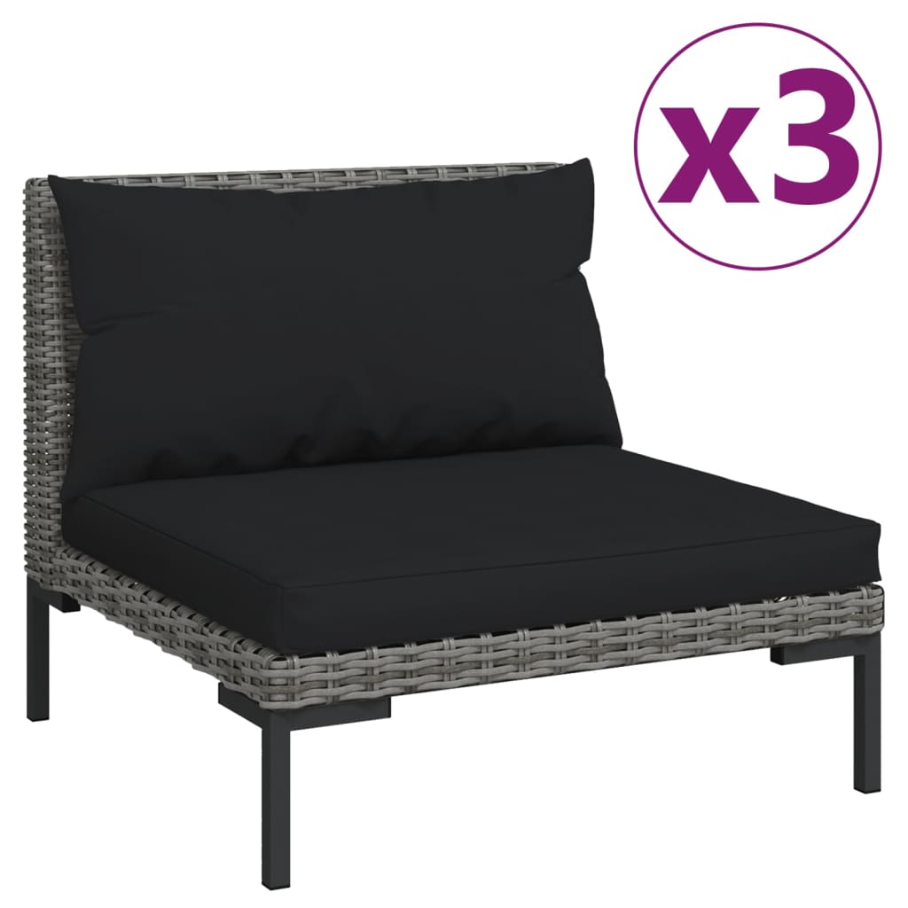NNEVL Garden Sofas 3pcs with Cushions Half Round Poly Rattan