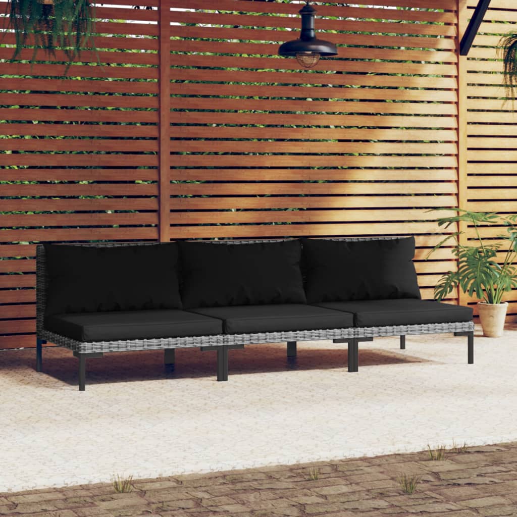 NNEVL Garden Sofas 3pcs with Cushions Half Round Poly Rattan