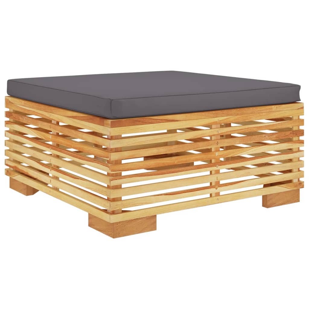 NNEVL Garden Footrest with Dark Grey Cushion Solid Wood Teak