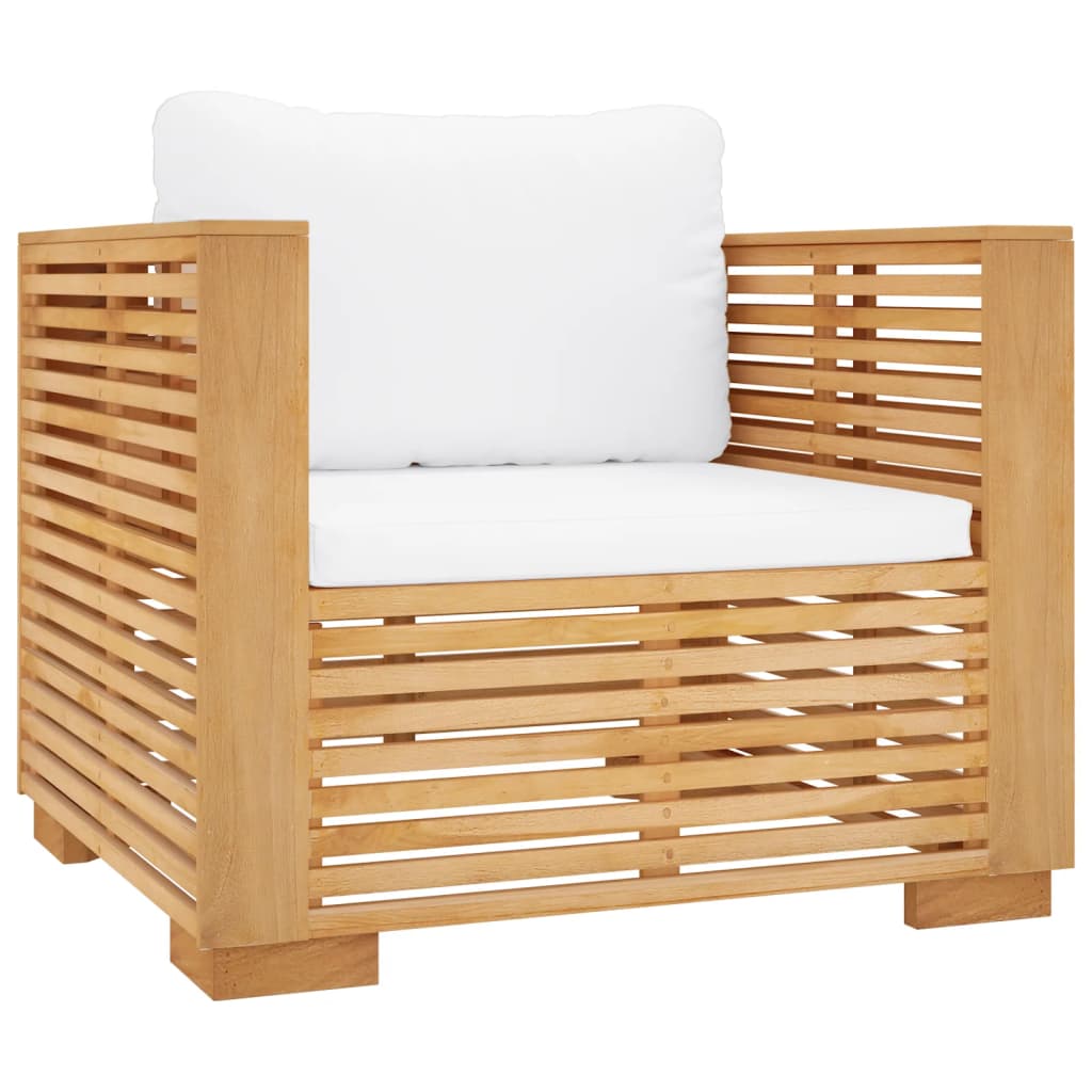 NNEVL Garden Sofa Chair with Cream Cushions Solid Wood Teak