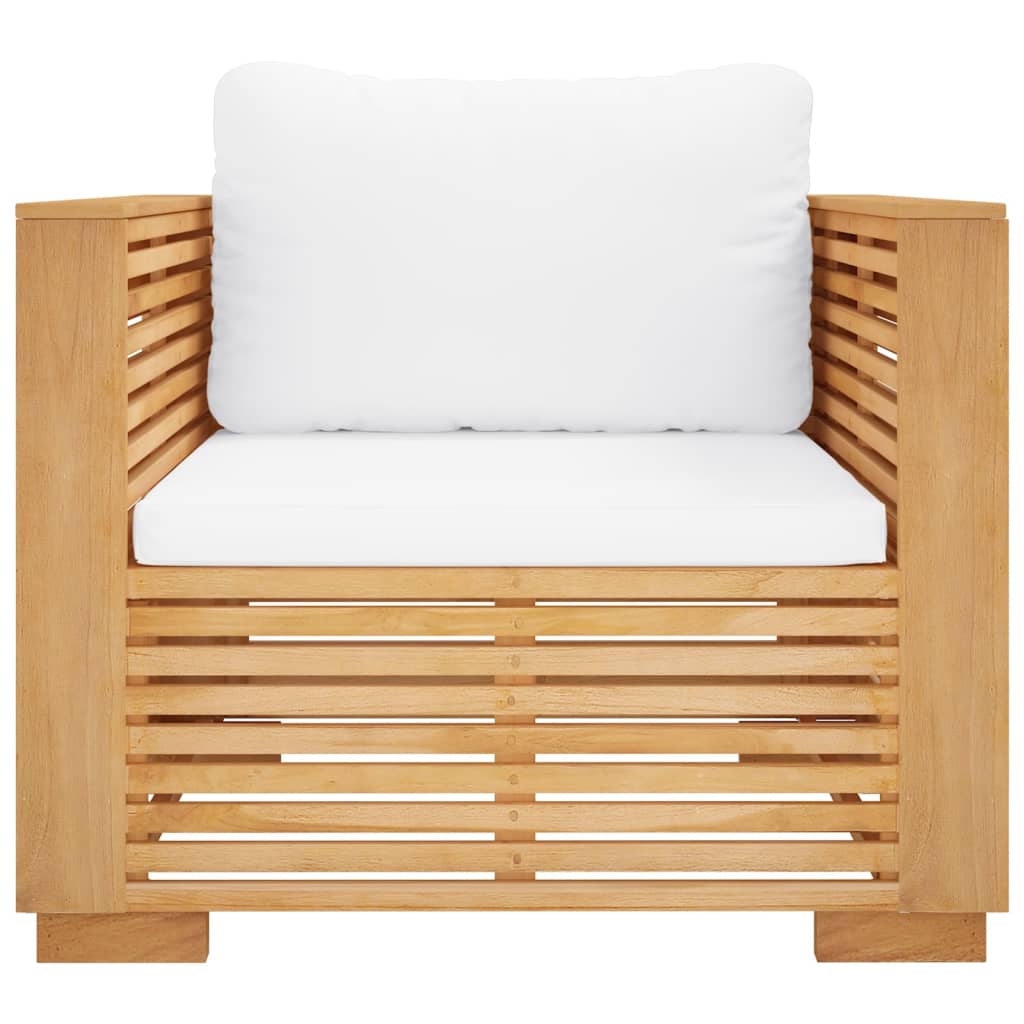 NNEVL Garden Sofa Chair with Cream Cushions Solid Wood Teak
