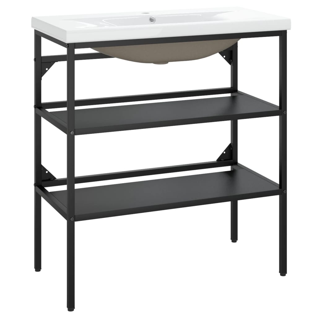 NNEVL Bathroom Washbasin Frame with Built-in Basin Black Iron