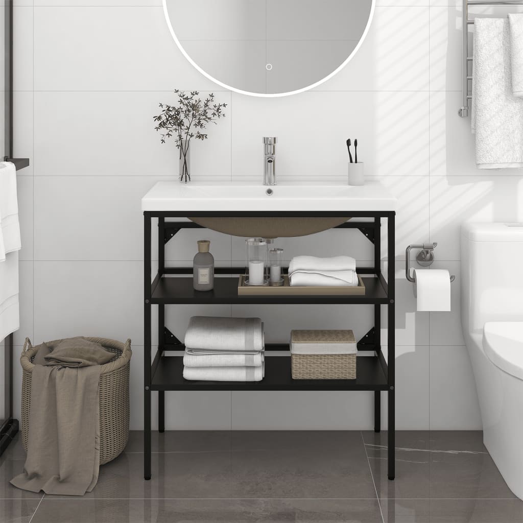 NNEVL Bathroom Washbasin Frame with Built-in Basin Black Iron