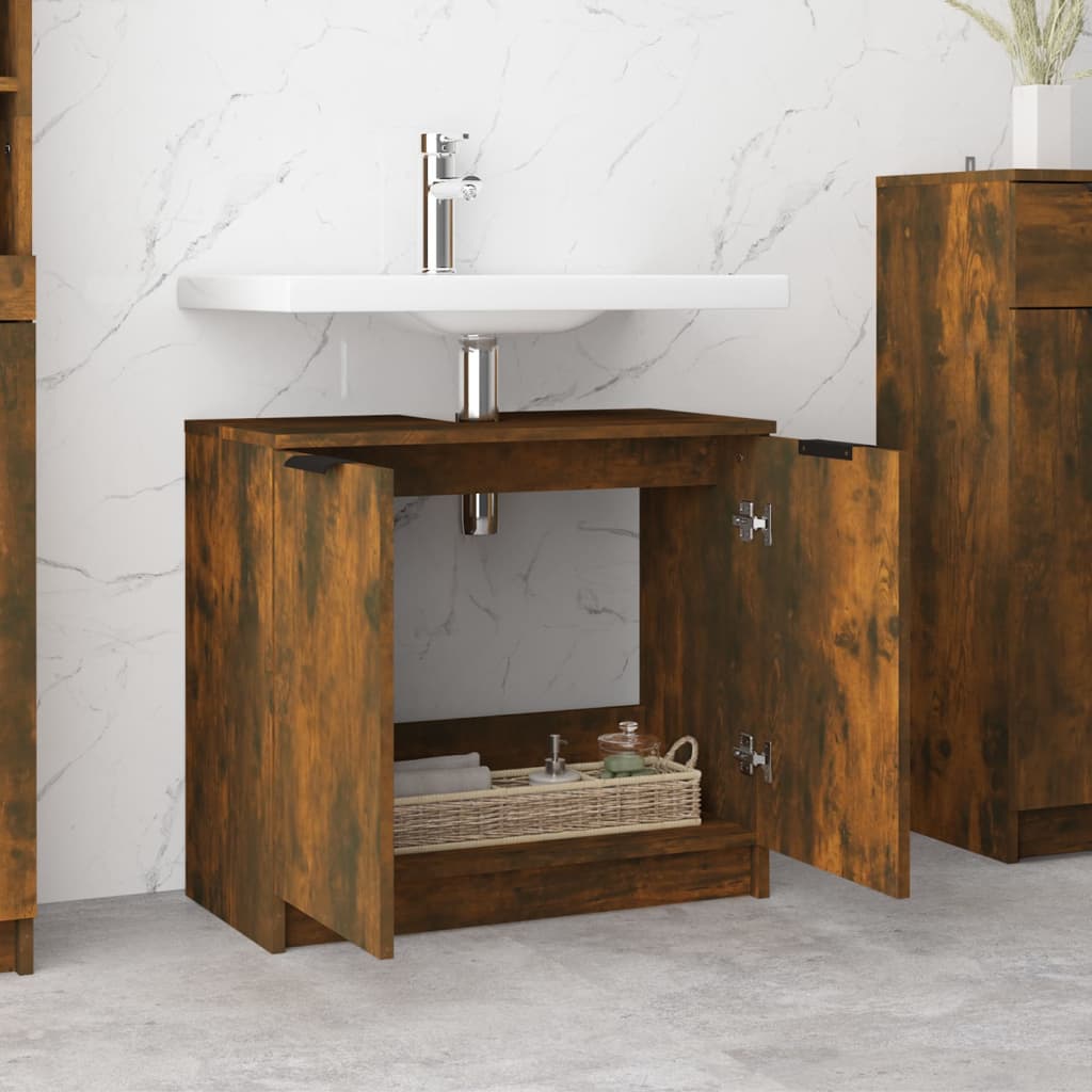 NNEVL Bathroom Cabinet Smoked Oak 64.5x33.5x59 cm Engineered Wood