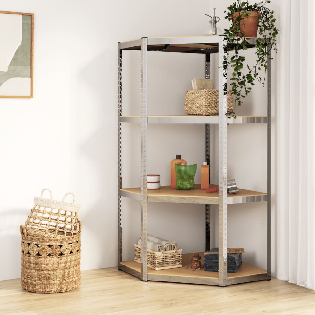 Vidaxl corner shelf 4-layer steel and processed wood silver-colored-0