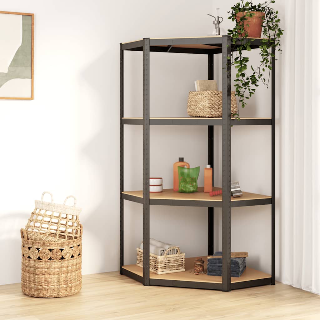 Vidaxl storage rack 4-tier steel and processed wood anthracite-colored-0