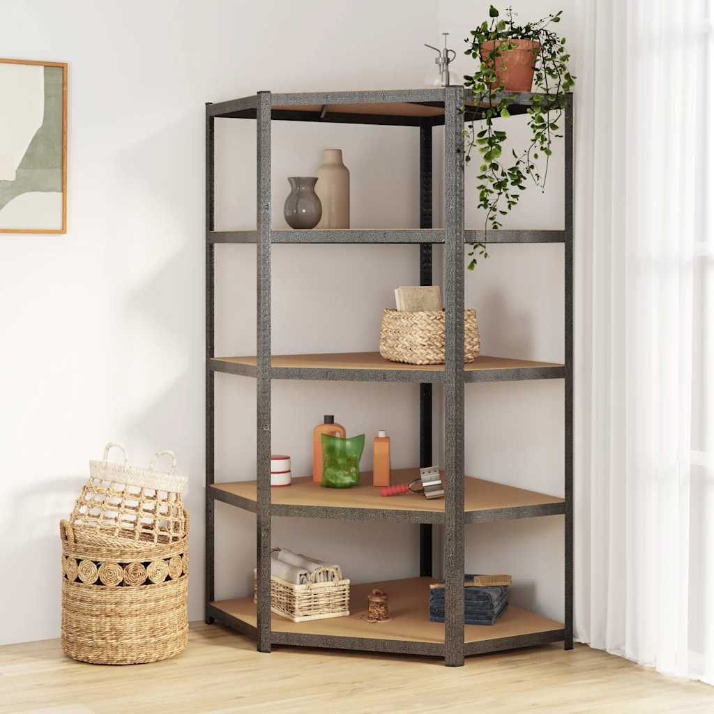 Vidaxl corner shelf sturdy 5-layer steel and processed wood grey-0