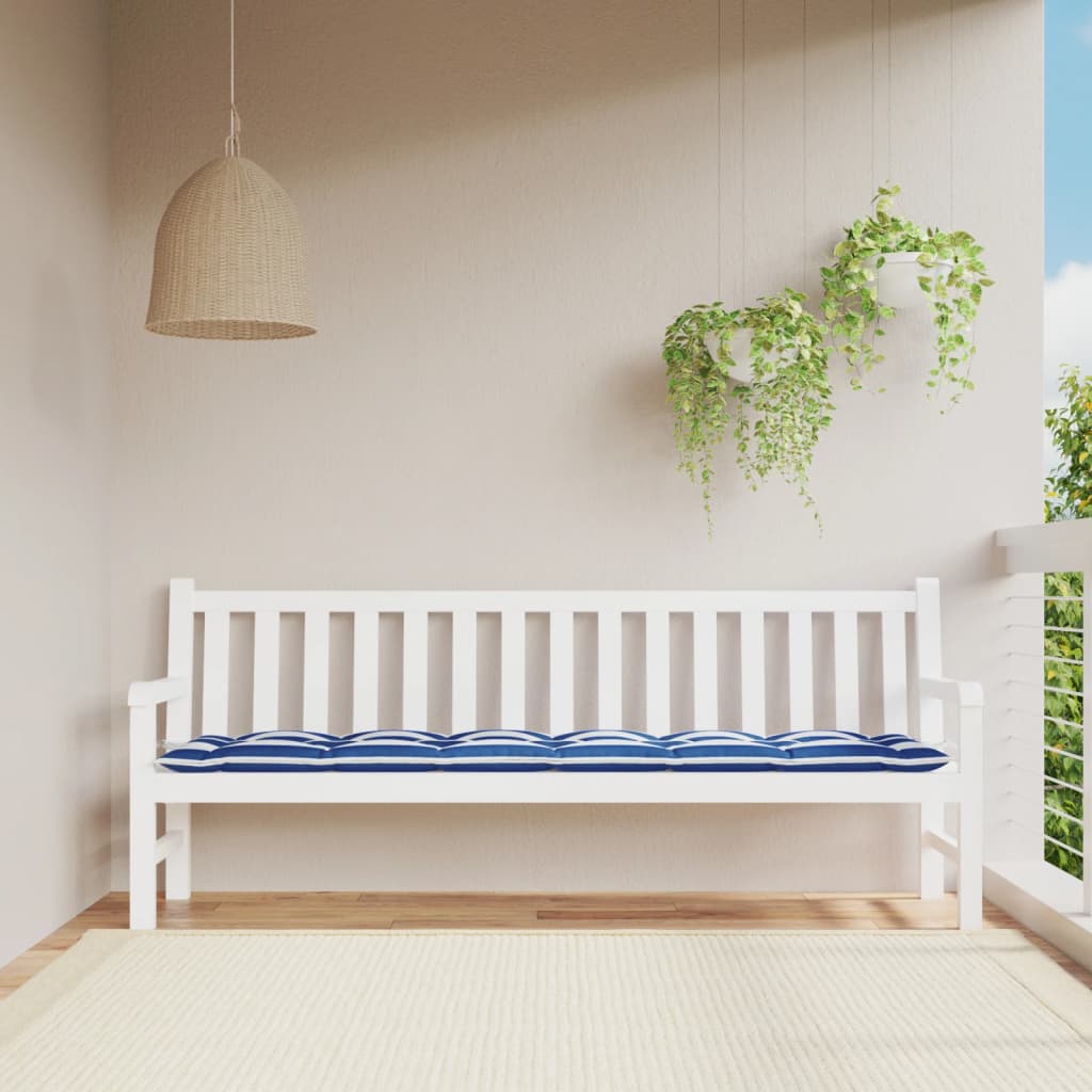Vidaxl garden bench cushion striped 200x50x7 cm fabric white and blue-0
