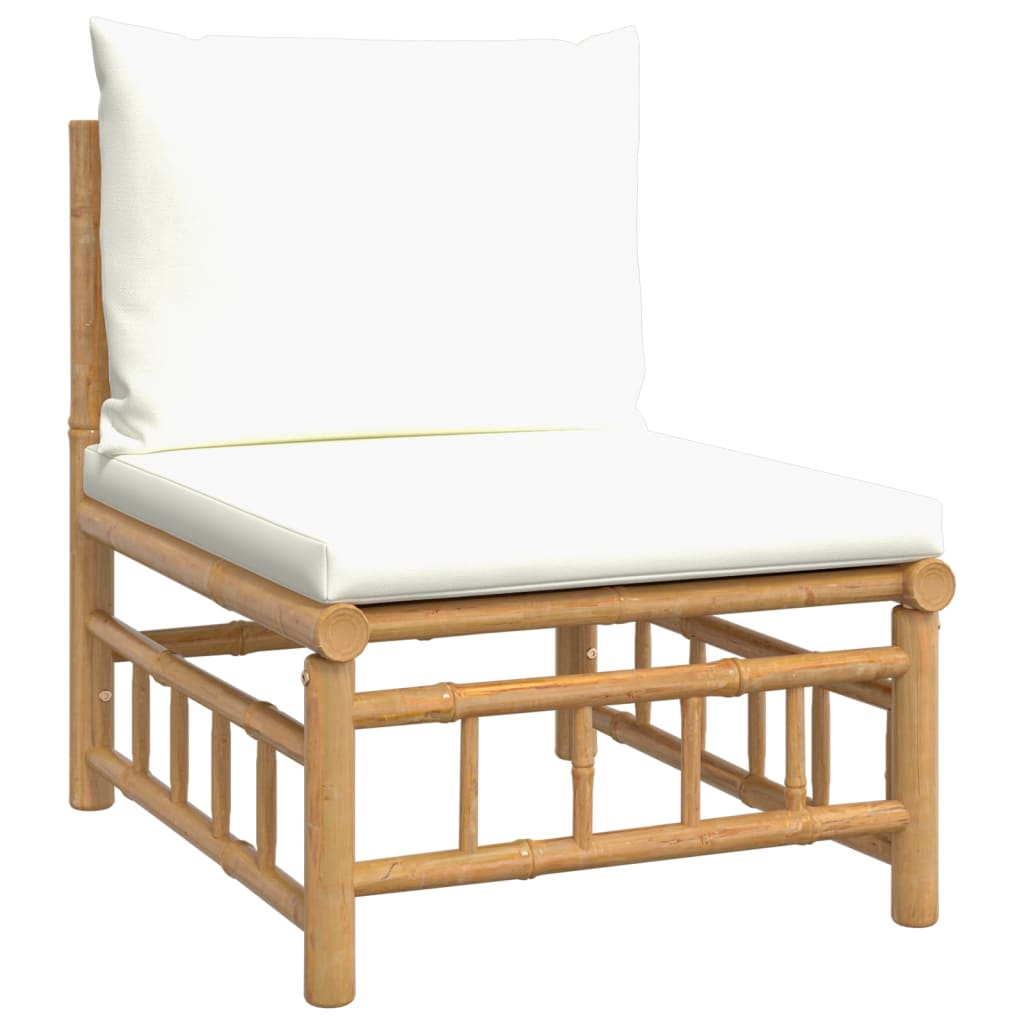 NNEVL Garden Middle Sofa with Cream White Cushions Bamboo
