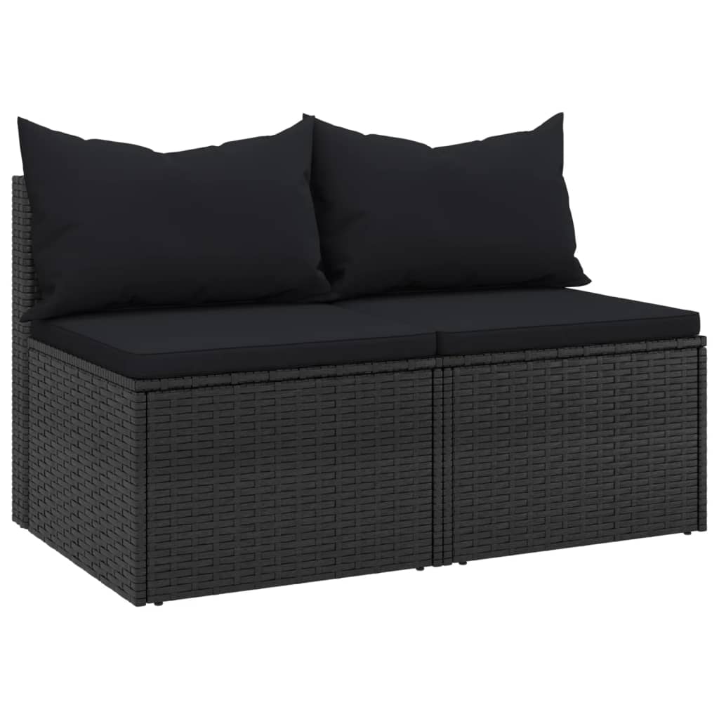 NNEVL Garden Middle Sofas with Cushions 2 pcs Black Poly Rattan