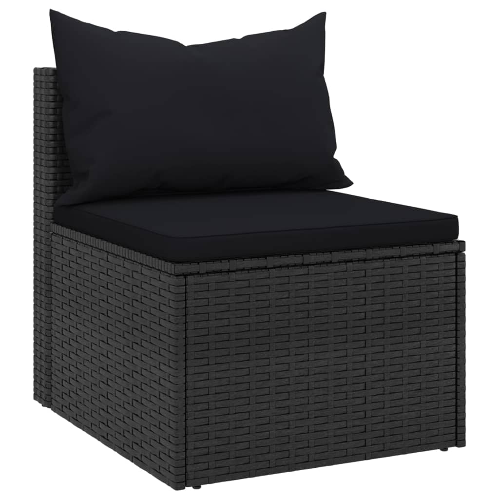 NNEVL Garden Middle Sofas with Cushions 2 pcs Black Poly Rattan