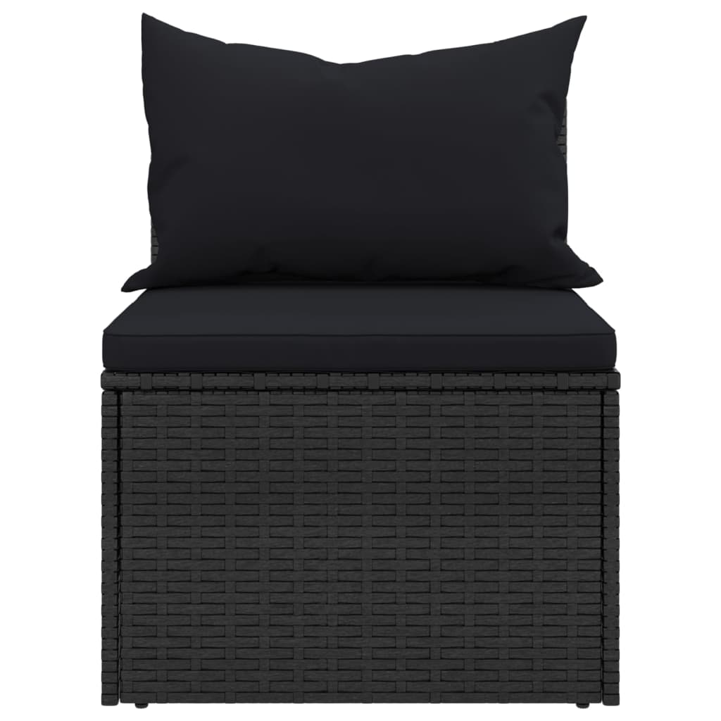 NNEVL Garden Middle Sofas with Cushions 2 pcs Black Poly Rattan