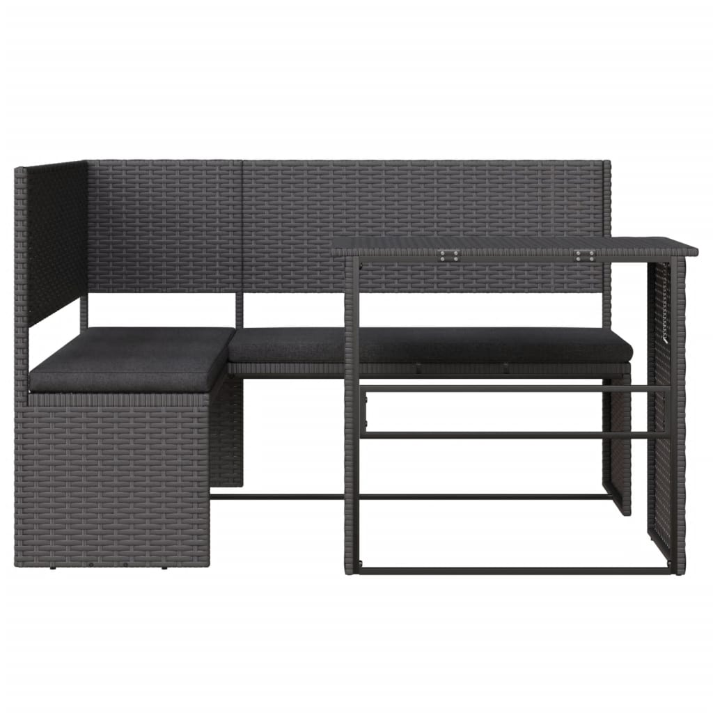 NNEVL Garden Sofa with Table and Cushions L-Shaped Black Poly Rattan