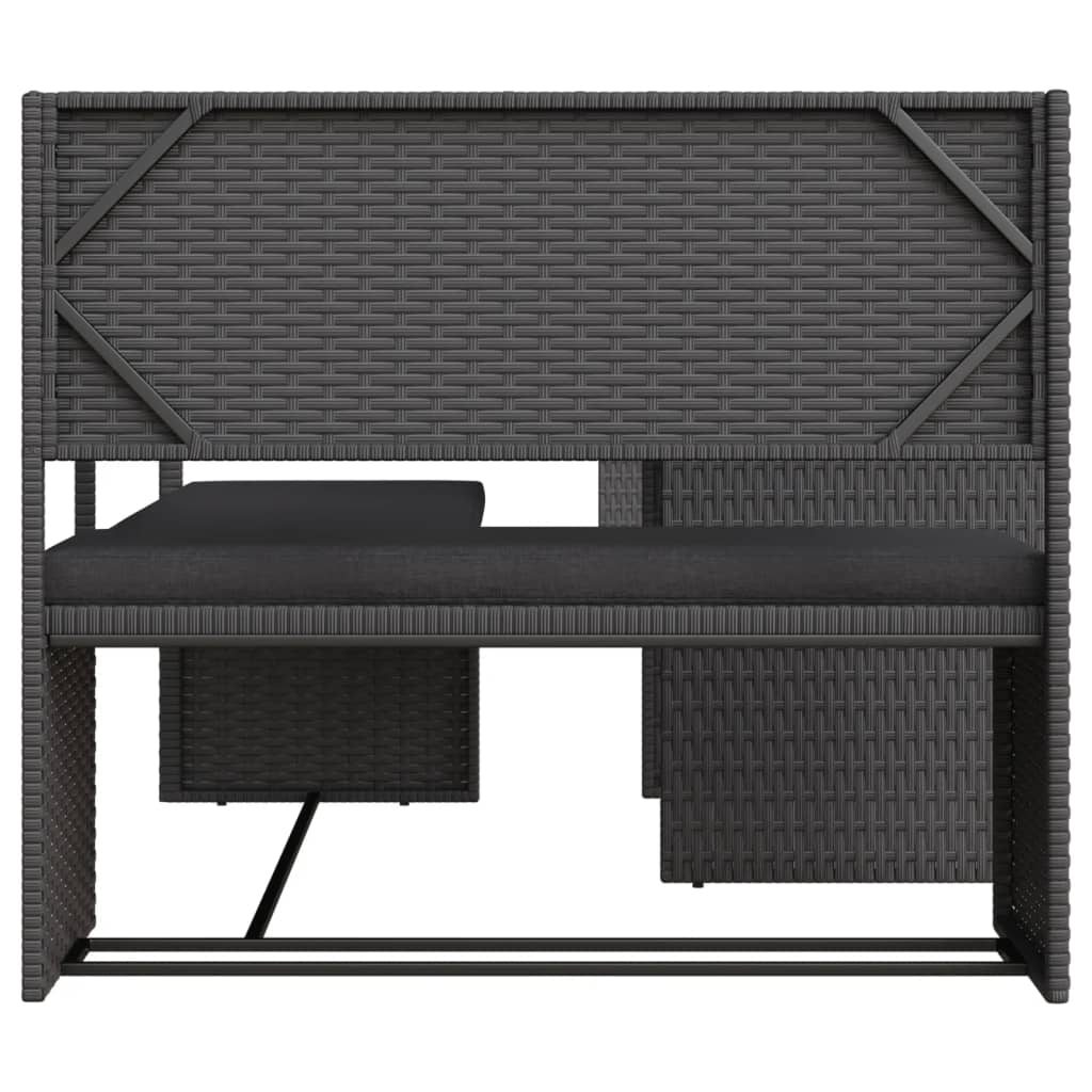 NNEVL Garden Sofa with Table and Cushions L-Shaped Black Poly Rattan