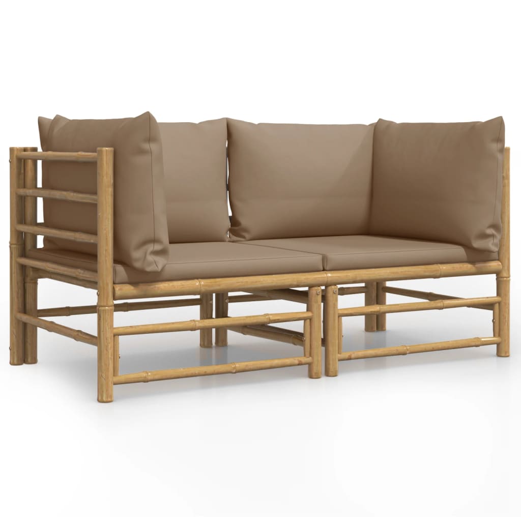 NNEVL Garden Corner Sofas with Taupe Cushions 2 pcs Bamboo