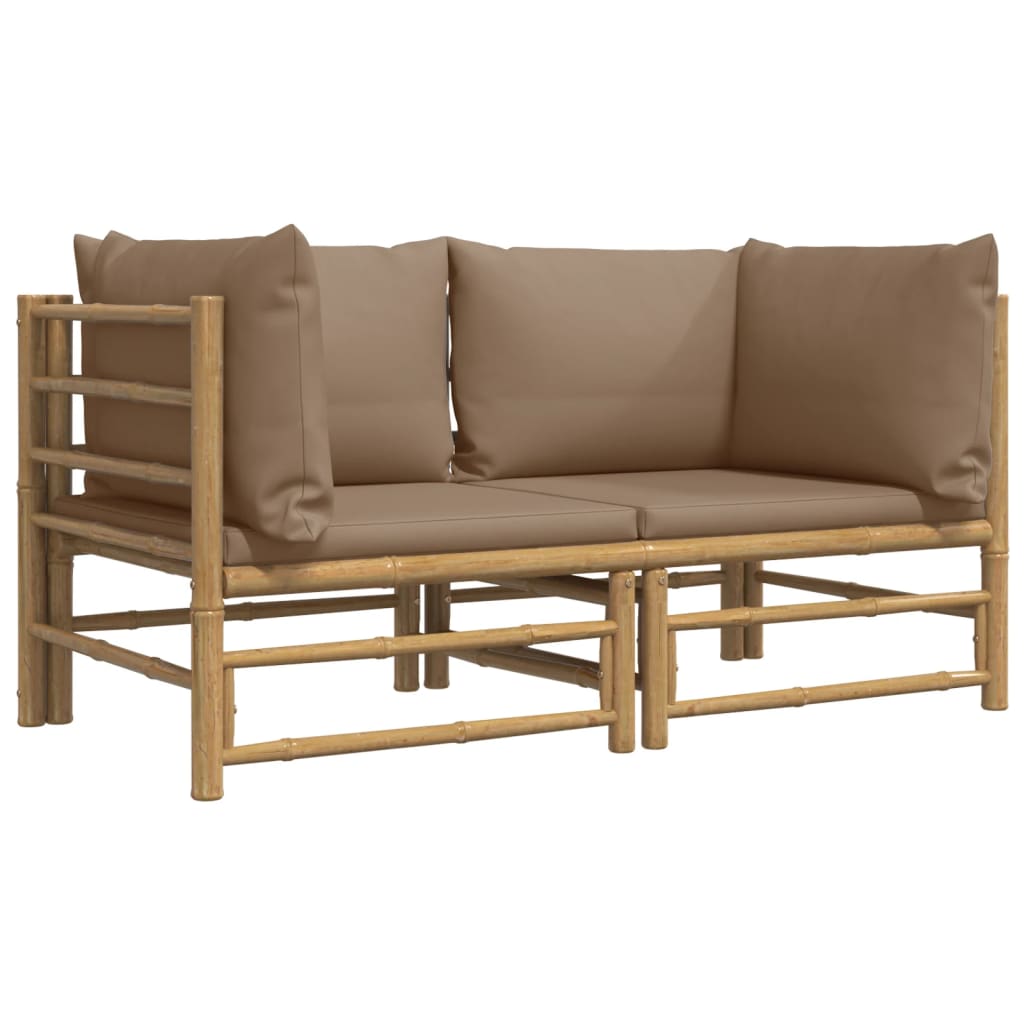 NNEVL Garden Corner Sofas with Taupe Cushions 2 pcs Bamboo