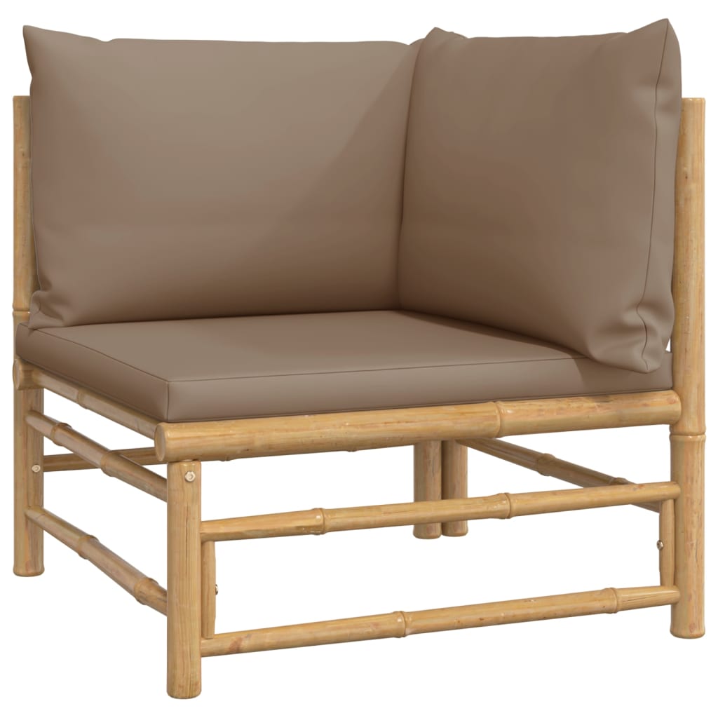 NNEVL Garden Corner Sofas with Taupe Cushions 2 pcs Bamboo