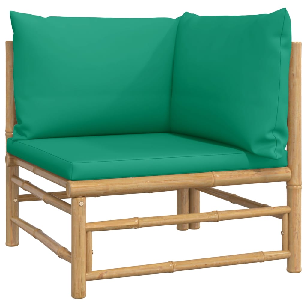 NNEVL Garden Corner Sofas with Green Cushions 2 pcs Bamboo
