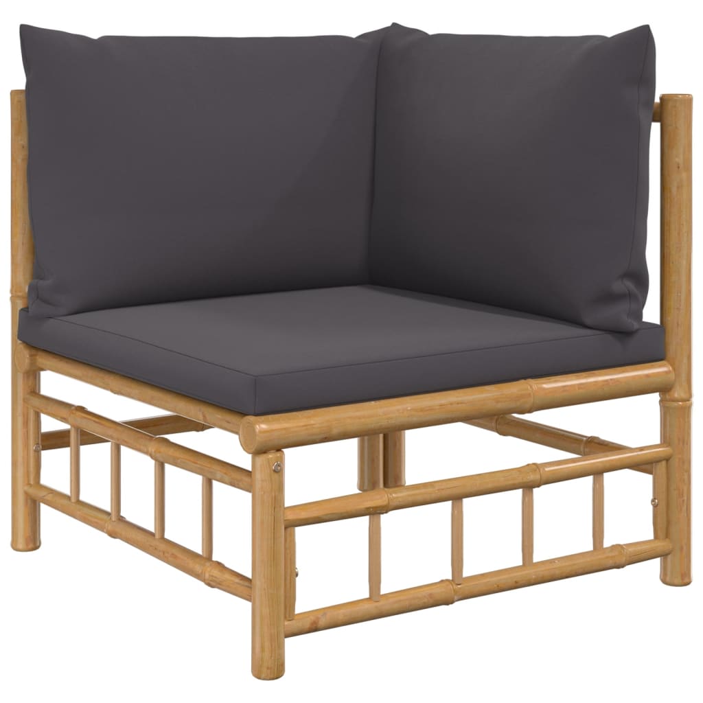 NNEVL Garden Corner Sofas with Dark Grey Cushions 2 pcs Bamboo