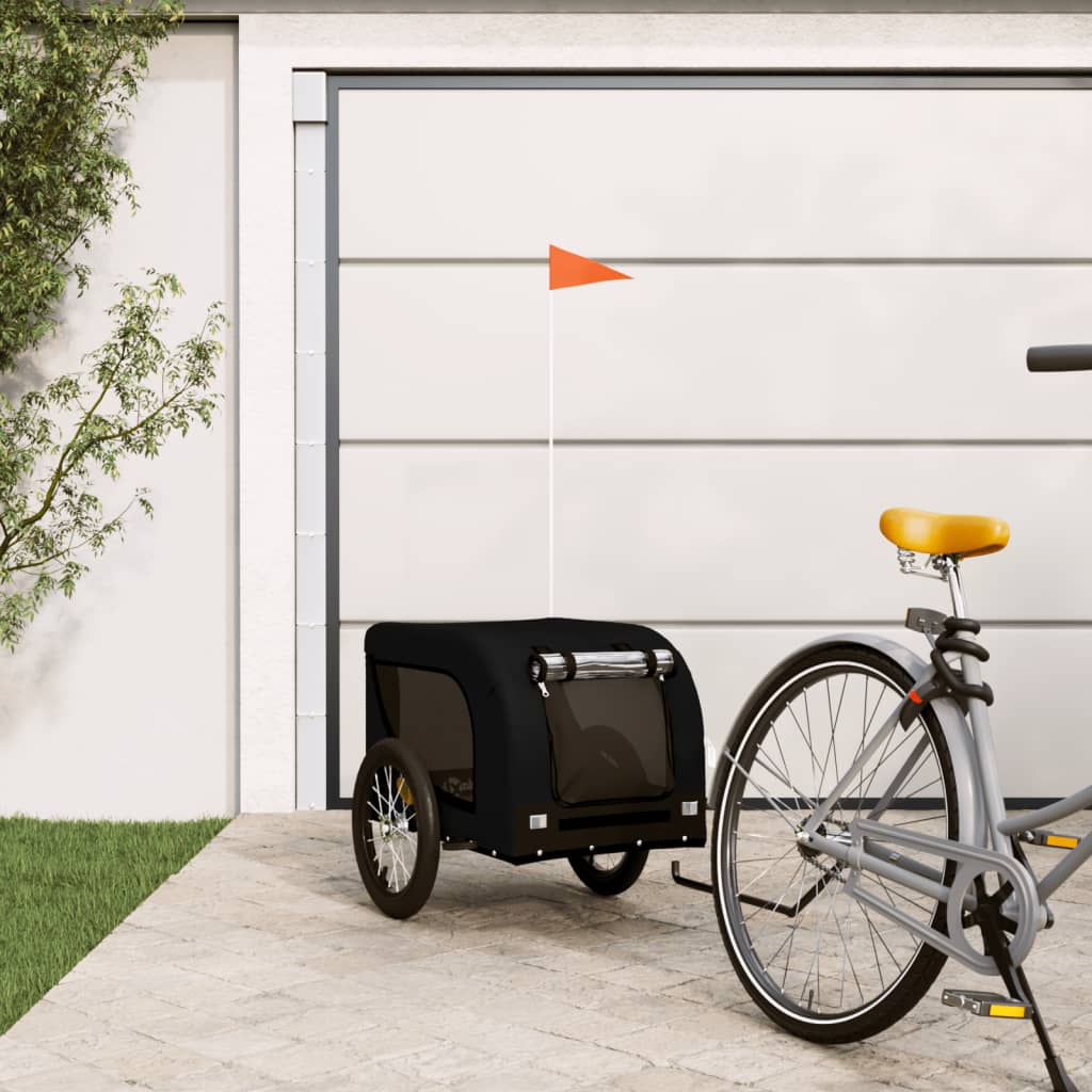 Vidaxl dog bike trailer oxford fabric and iron black-0