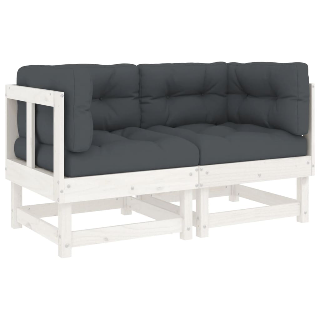 NNEVL Corner Sofas with Cushions 2 pcs White Solid Wood Pine