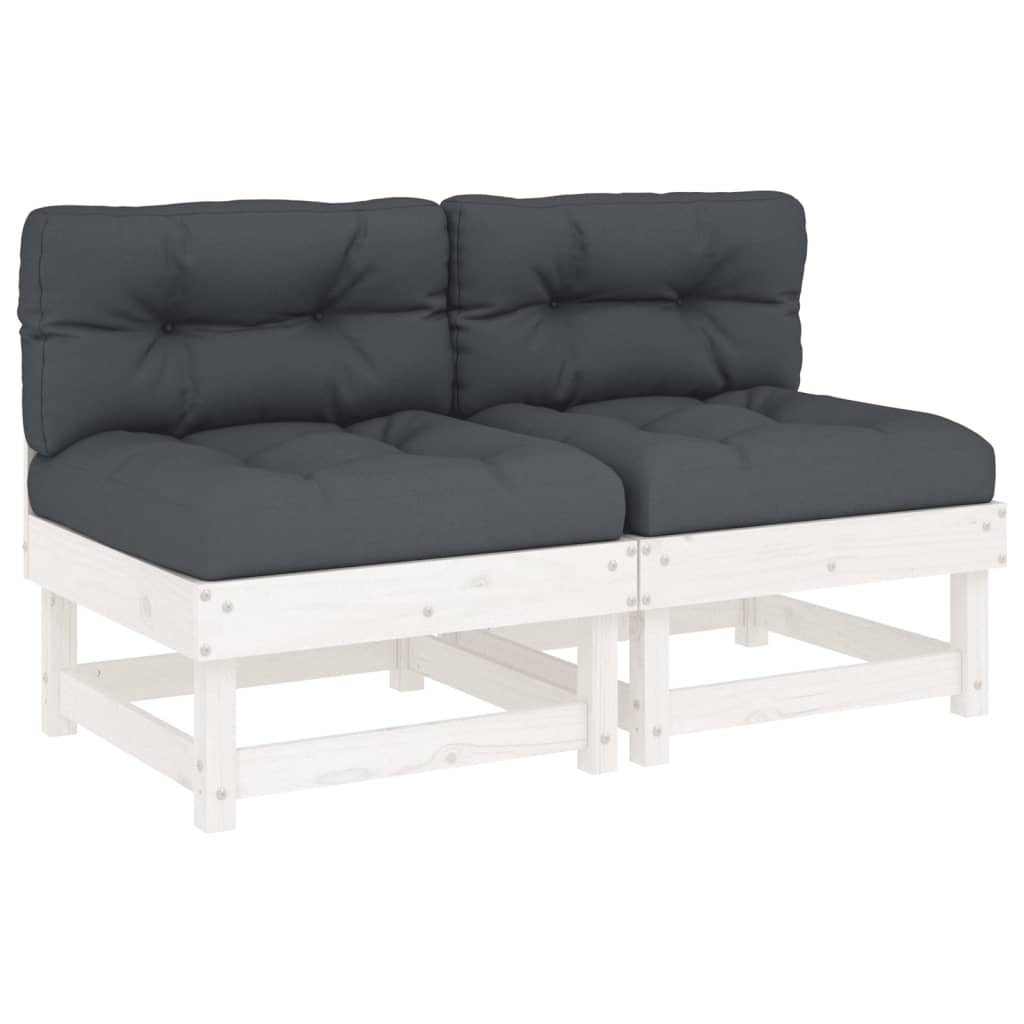 NNEVL Middle Sofas with Cushions 2 pcs White Solid Wood Pine
