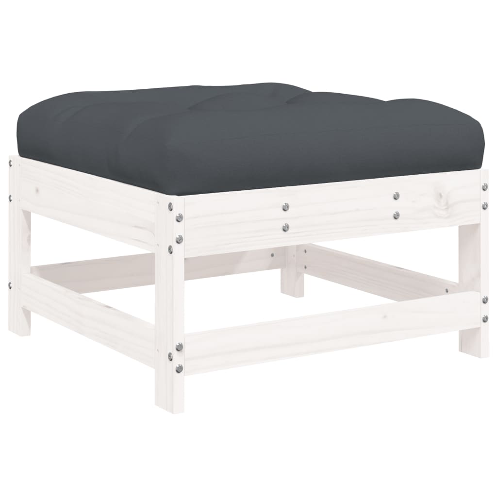 NNEVL Garden Footstool with Cushion White Solid Wood Pine