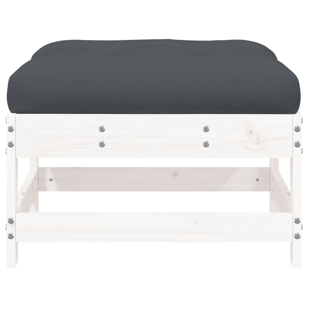 NNEVL Garden Footstool with Cushion White Solid Wood Pine
