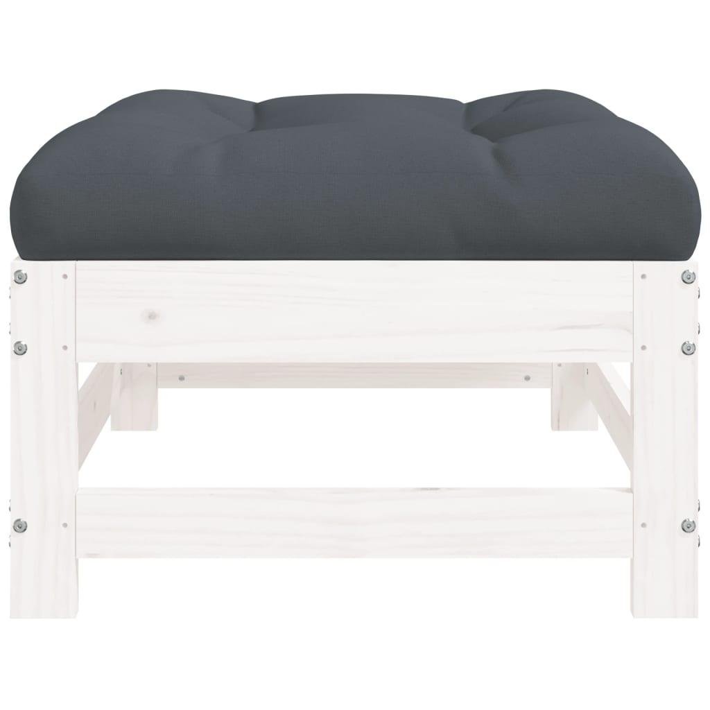 NNEVL Garden Footstool with Cushion White Solid Wood Pine