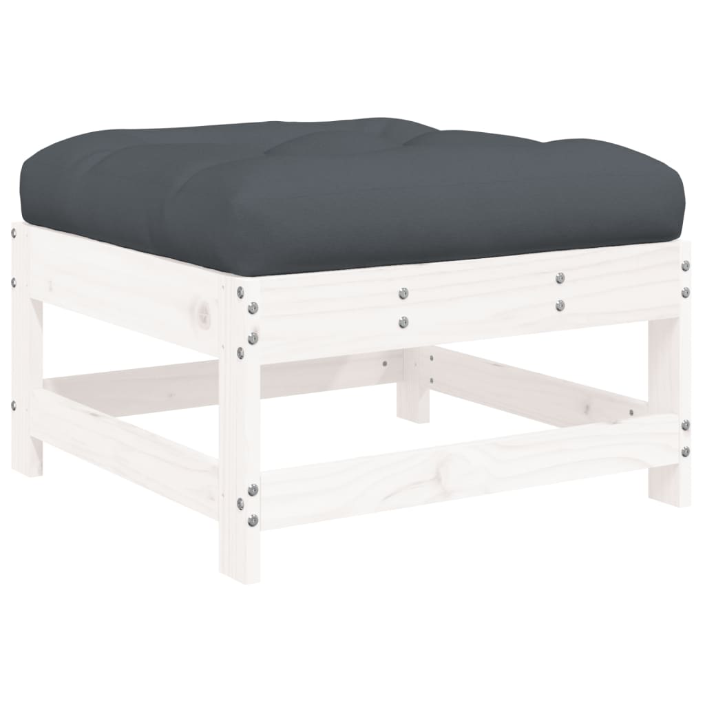 NNEVL Garden Footstool with Cushion White Solid Wood Pine
