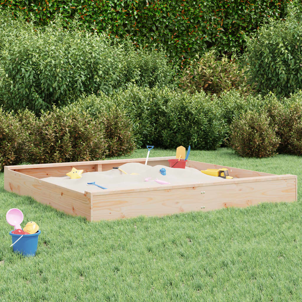 Vidaxl sandbox with benches square solid pinewood-0