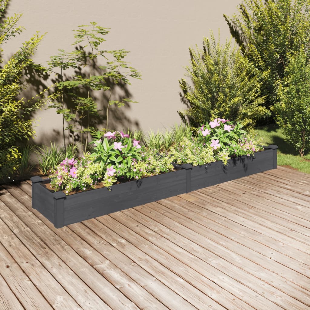 Vidaxl Raised Planter with Liner 240x45x25 cm Pine Wood Grey-0