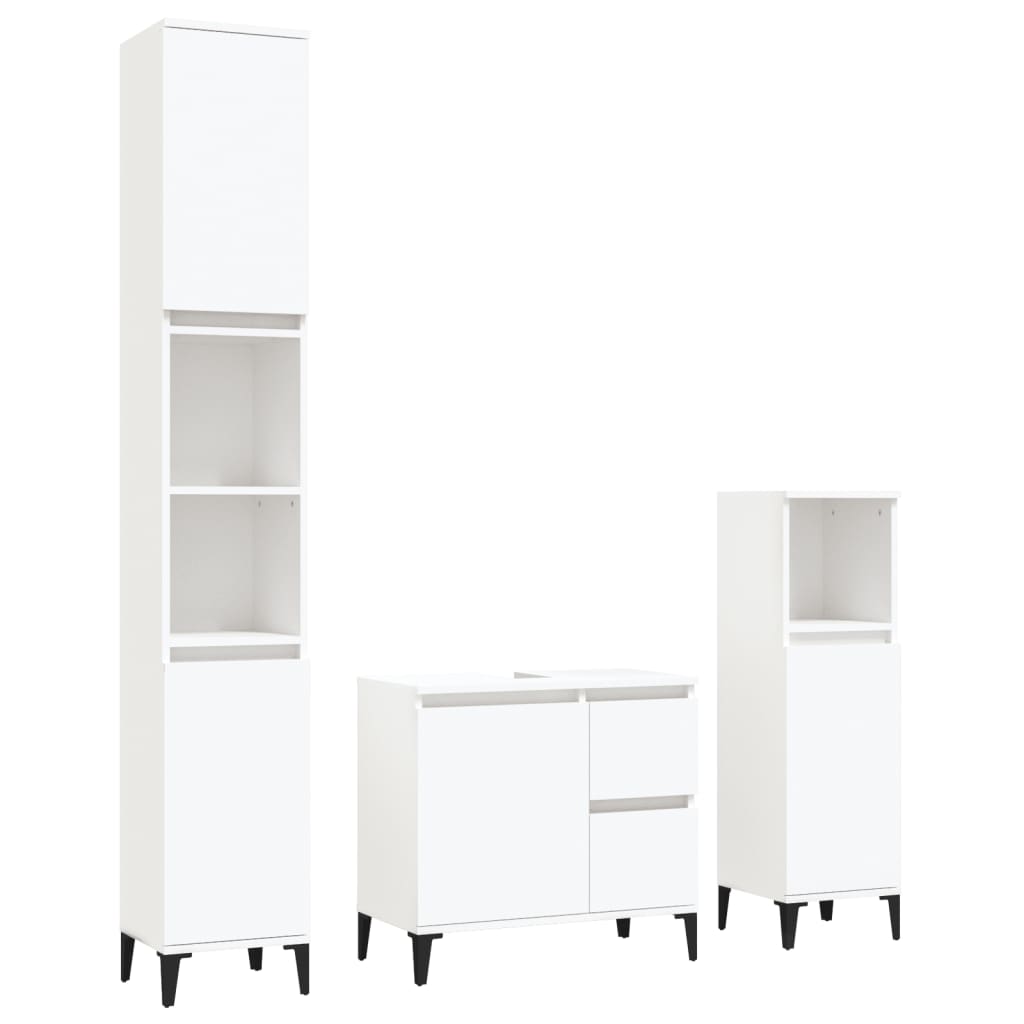 NNEVL 3 Piece Bathroom Cabinet Set White Engineered Wood