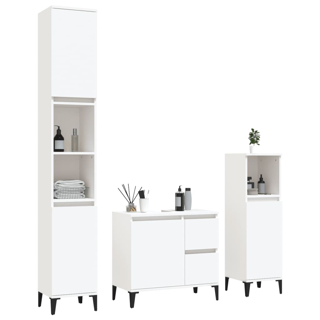 NNEVL 3 Piece Bathroom Cabinet Set White Engineered Wood
