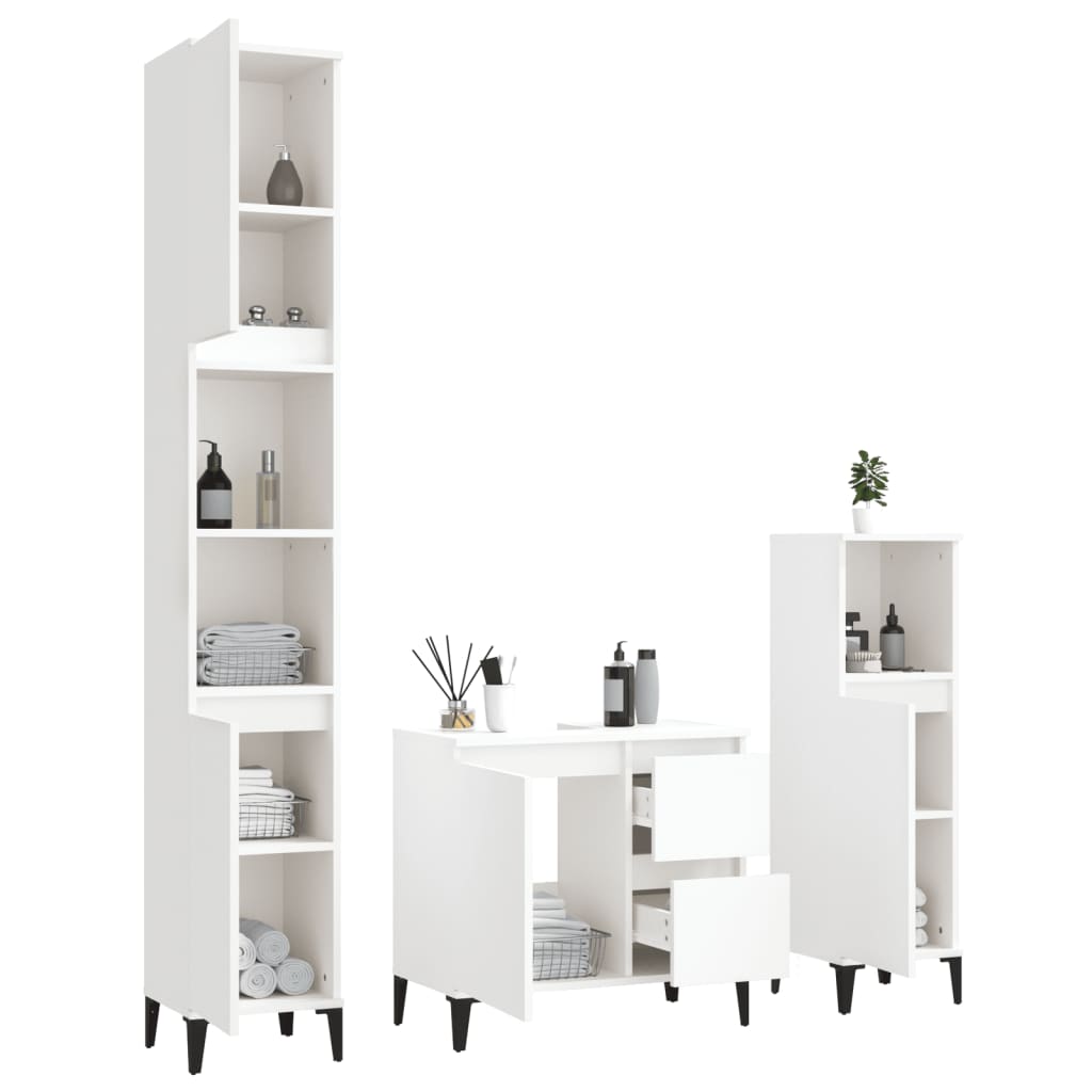 NNEVL 3 Piece Bathroom Cabinet Set White Engineered Wood
