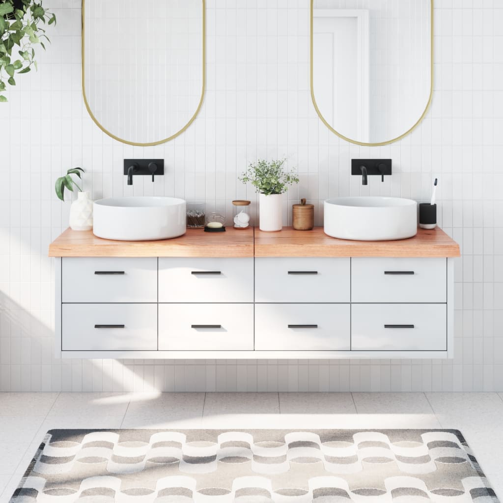 NNEVL Bathroom Countertop Light Brown 180x60x6 cm Treated Solid Wood