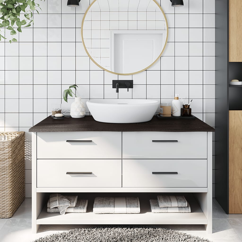 NNEVL Bathroom Countertop Dark Brown 100x60x2 cm Treated Solid Wood