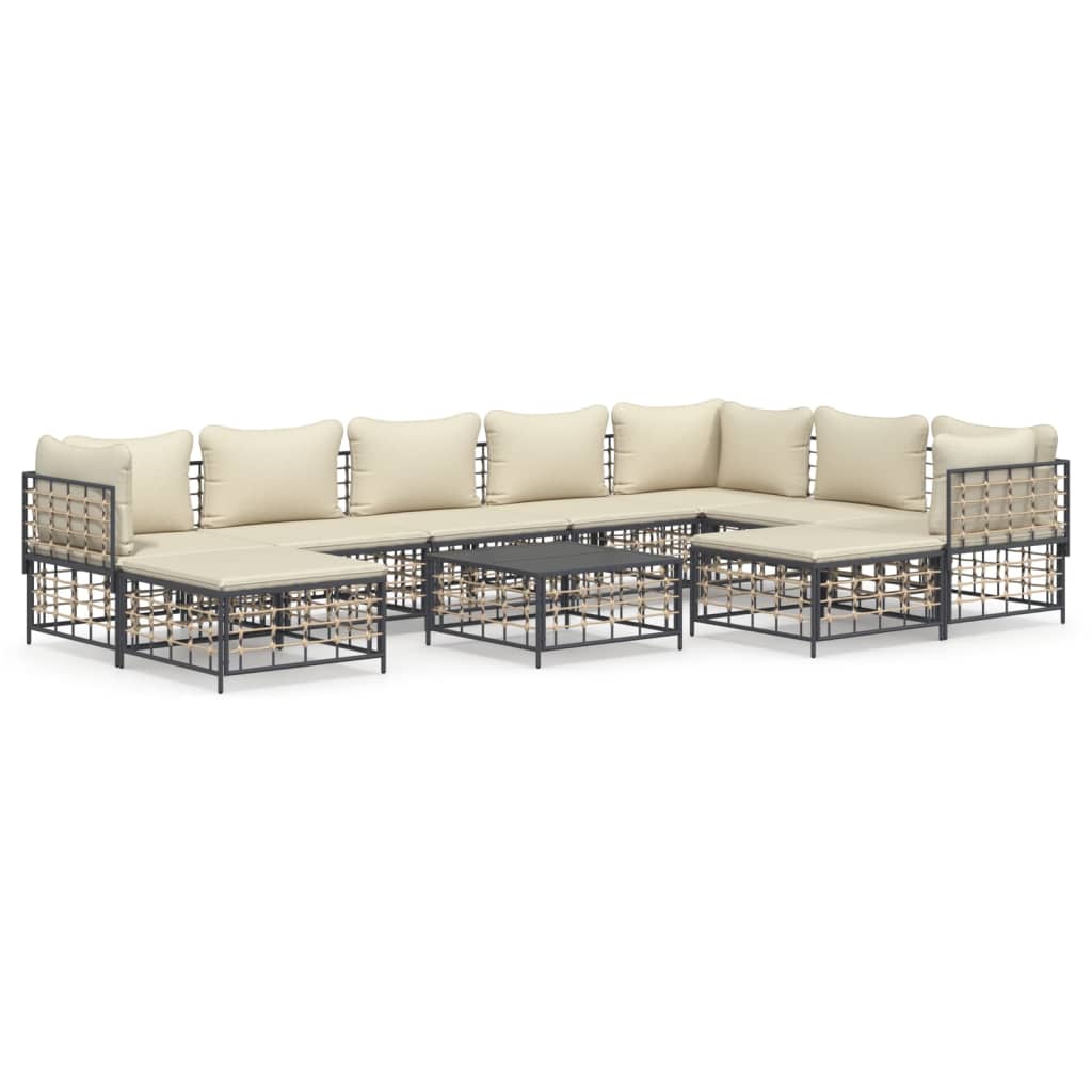 NNEVL 10 Piece Garden Lounge Set with Cushions Anthracite Poly Rattan
