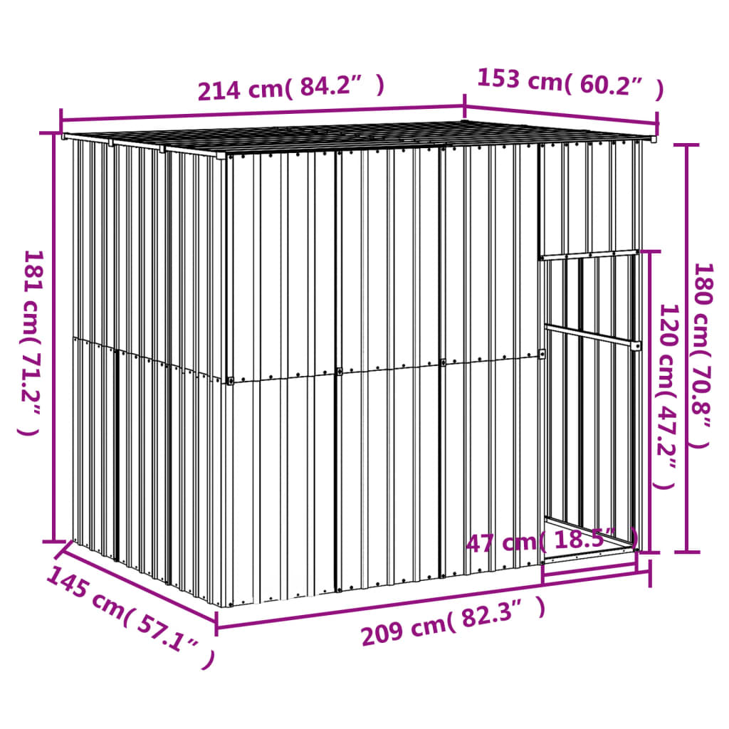 NNEVL Dog House with Roof Light Grey 214x153x181 cm Galvanised Steel-4