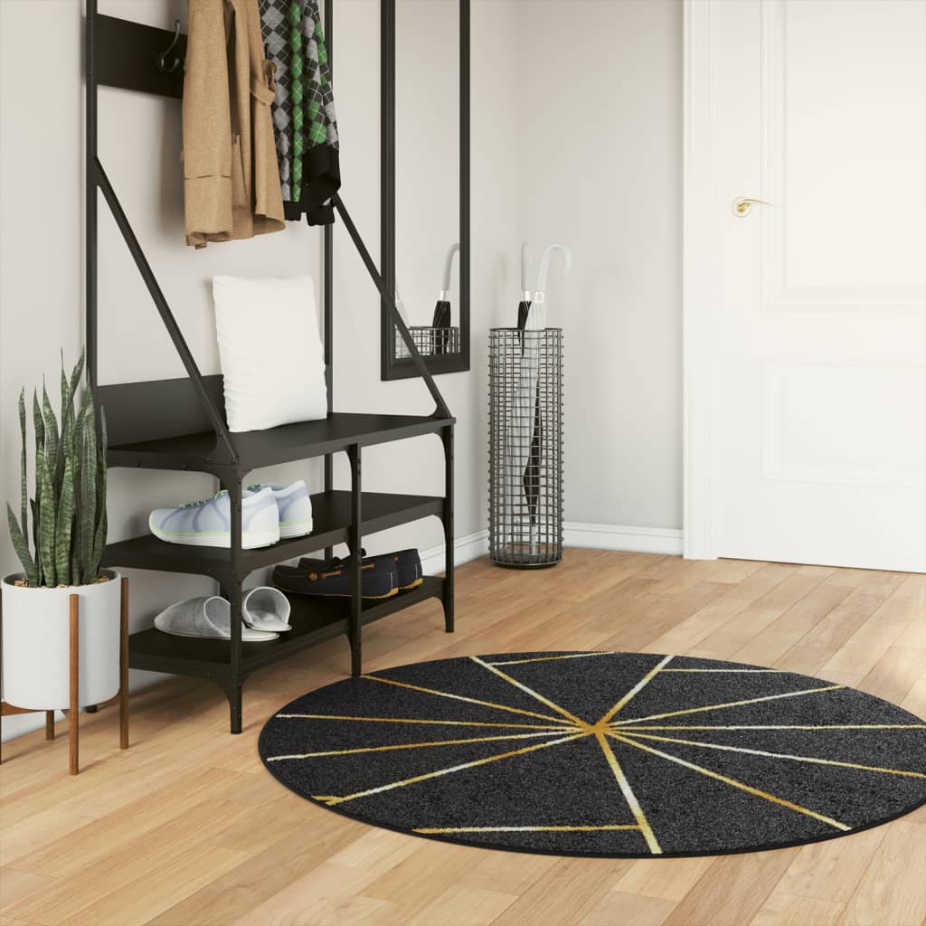 Vidaxl washable non-slip rug ø 120 cm black and gold-0