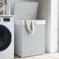 Vidaxl laundry basket with lid 46x33x60 cm poly rattan white-0