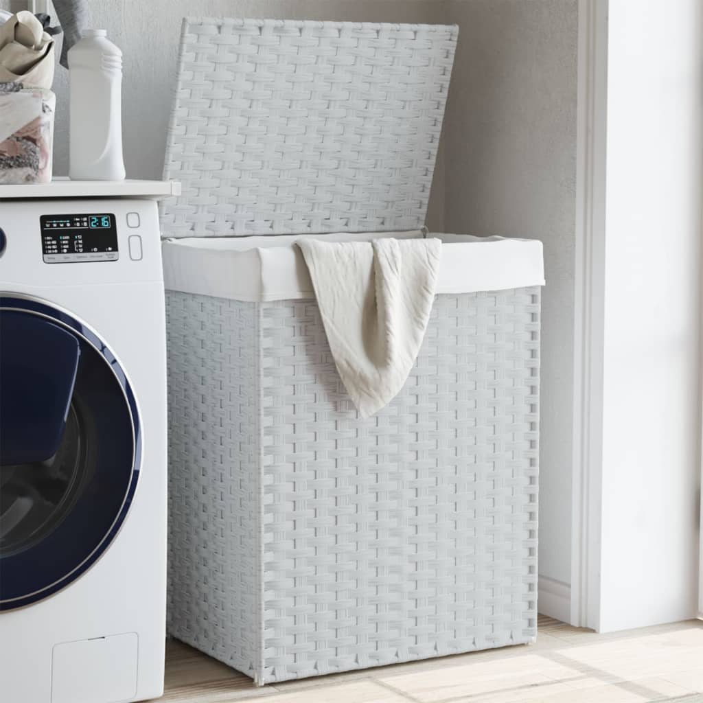 Vidaxl laundry basket with lid 46x33x60 cm poly rattan white-0