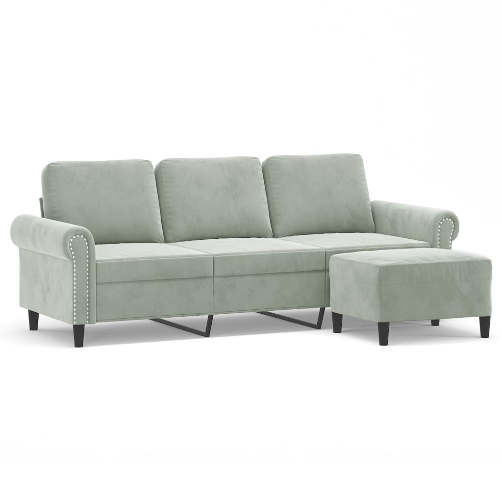 NNEVL 3-Seater Sofa with Footstool Light Grey 180 cm Velvet