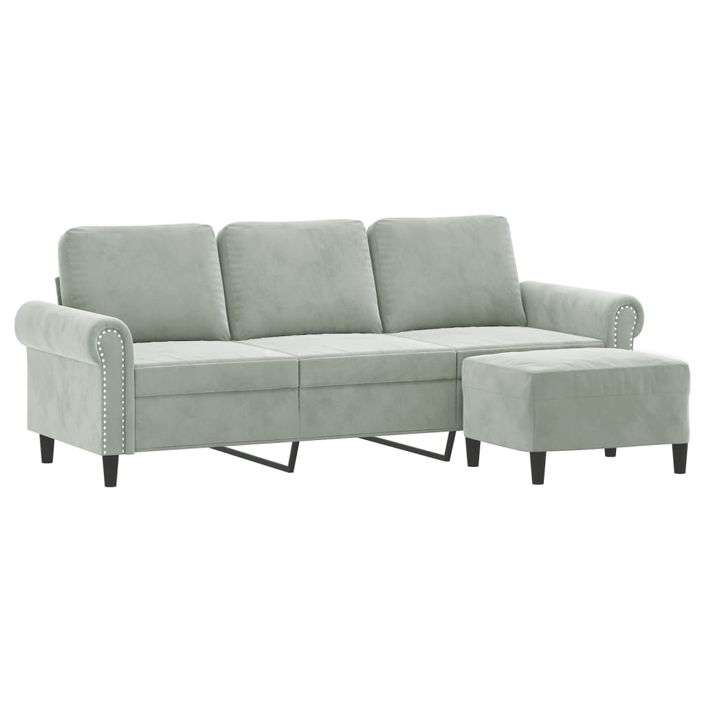 NNEVL 3-Seater Sofa with Footstool Light Grey 180 cm Velvet