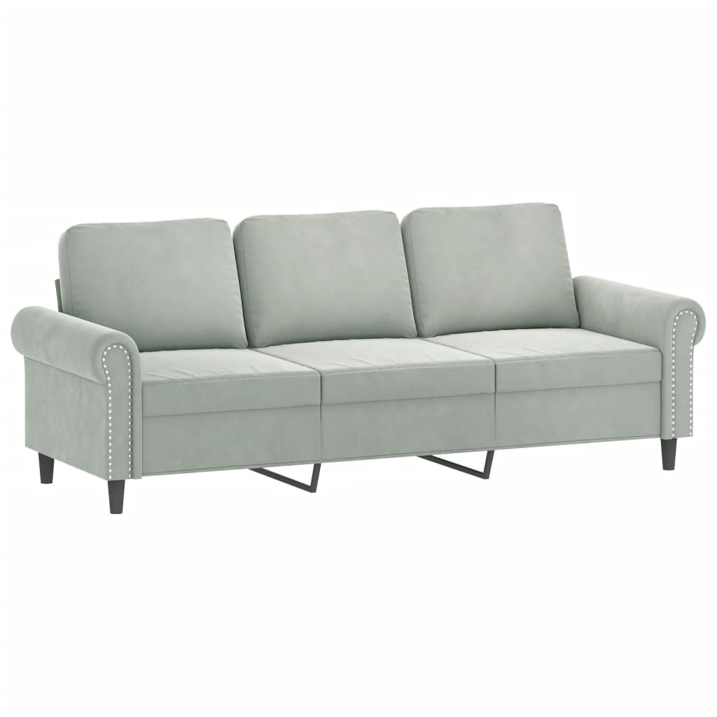 NNEVL 3-Seater Sofa with Footstool Light Grey 180 cm Velvet
