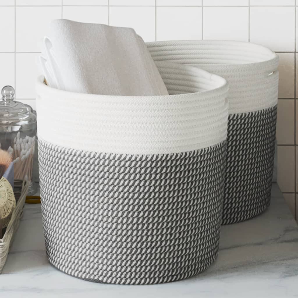 Vidaxl storage baskets 2 pcs ø 28x28 cm cotton gray and white-0