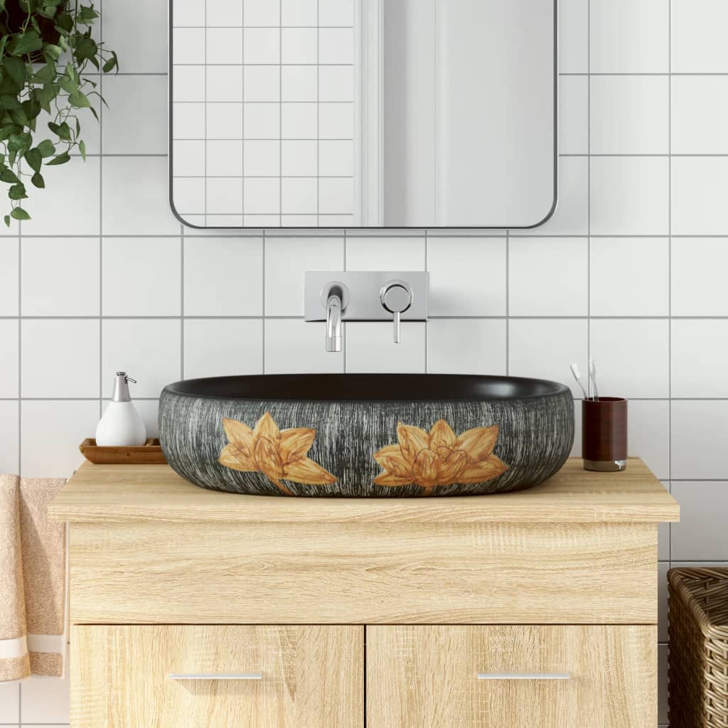 Vidaxx countertop sink oval 59x40x14 cm ceramic gray and black-0