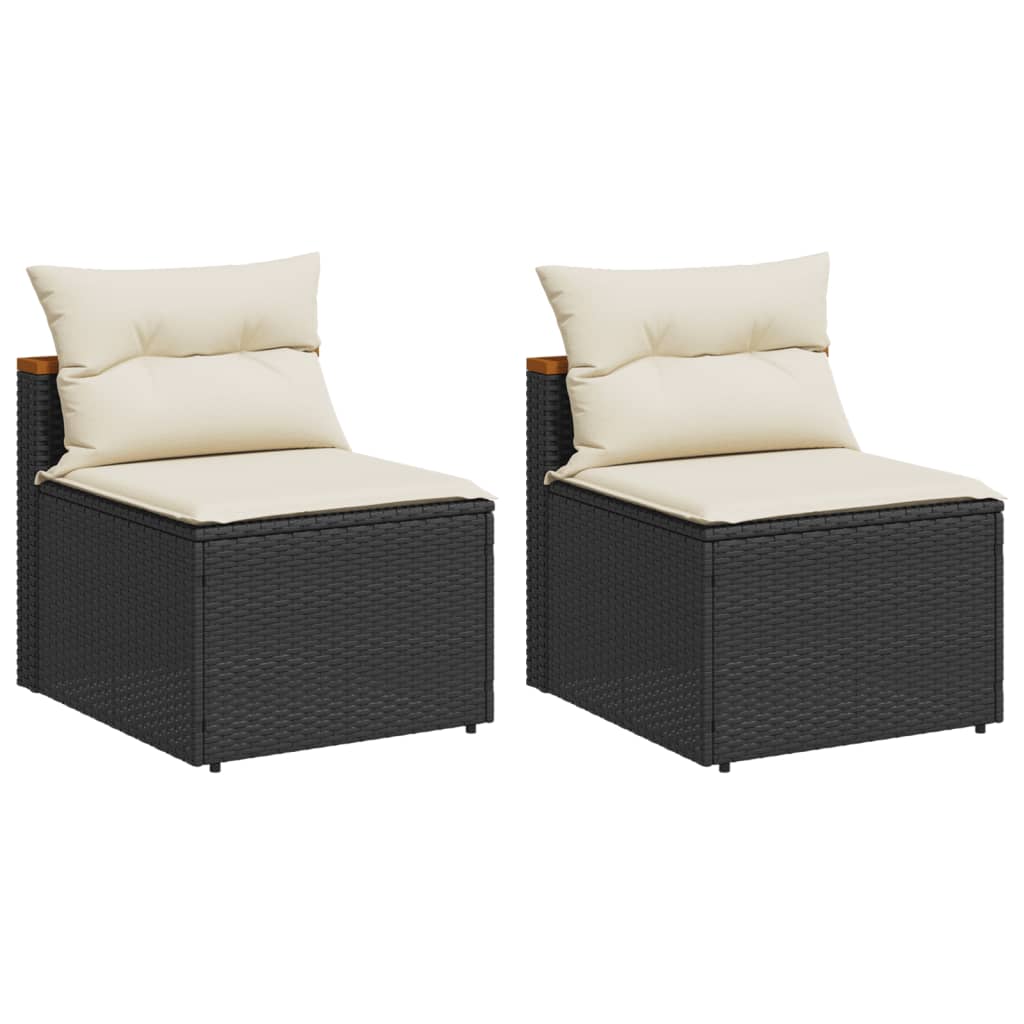 NNEVL Garden Sofas Armless with Cushions 2 pcs Black Poly Rattan